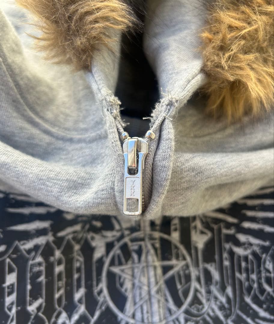 sevns fur zip up hoodie gray who28着用　y2k