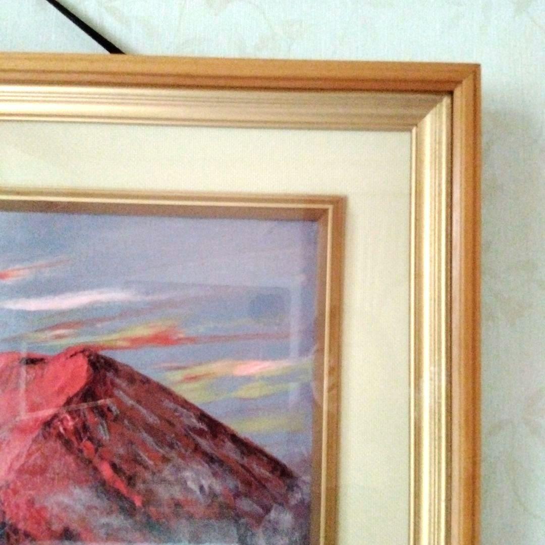 大型赤富士油彩画　開運　縁起物　風水　木製額縁　富士山　油絵　肉筆　大山功
