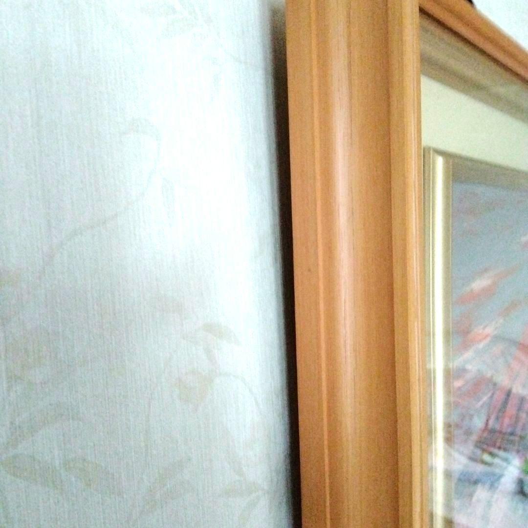 大型赤富士油彩画　開運　縁起物　風水　木製額縁　富士山　油絵　肉筆　大山功