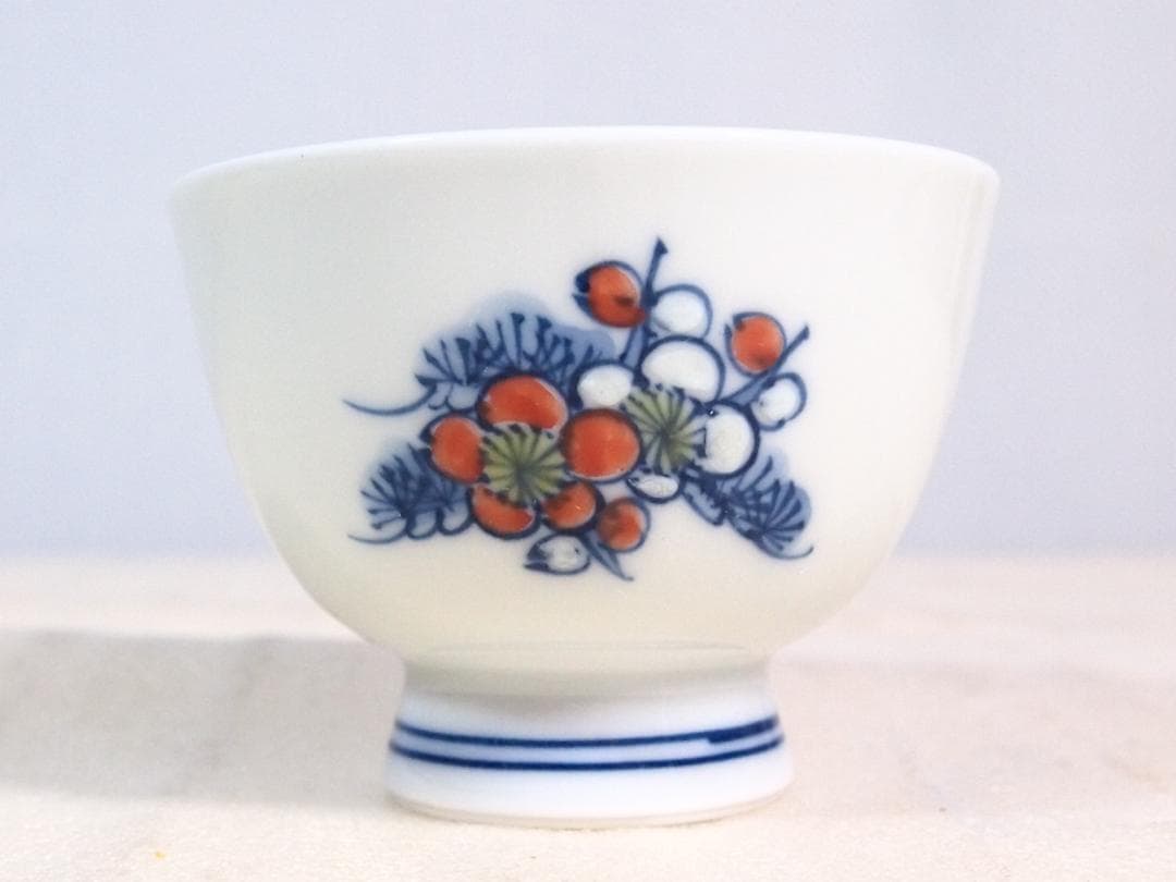 【未使用】京焼/清水焼 京都 平安吉兆 青華着彩戌三友図 茶碗6客 干支/戌年