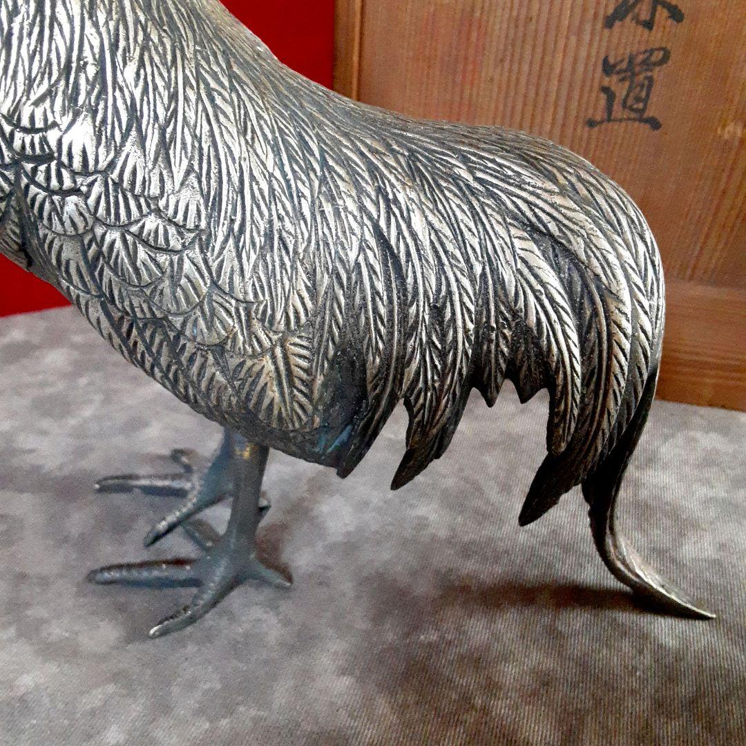 鶏　置物　ペア　金属工芸　高田銅器 S