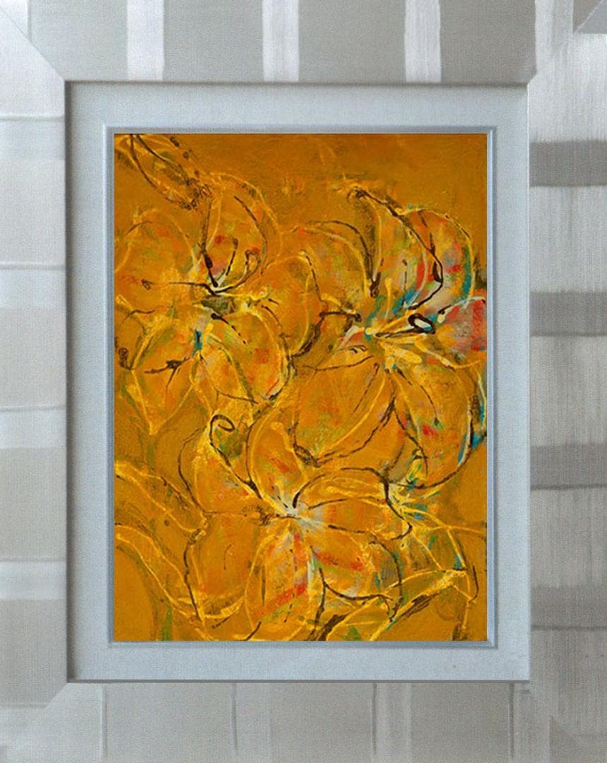 油絵 菅家令子 絵 絵画 インテリア 額付(銀) F4-090316 花 ゆり