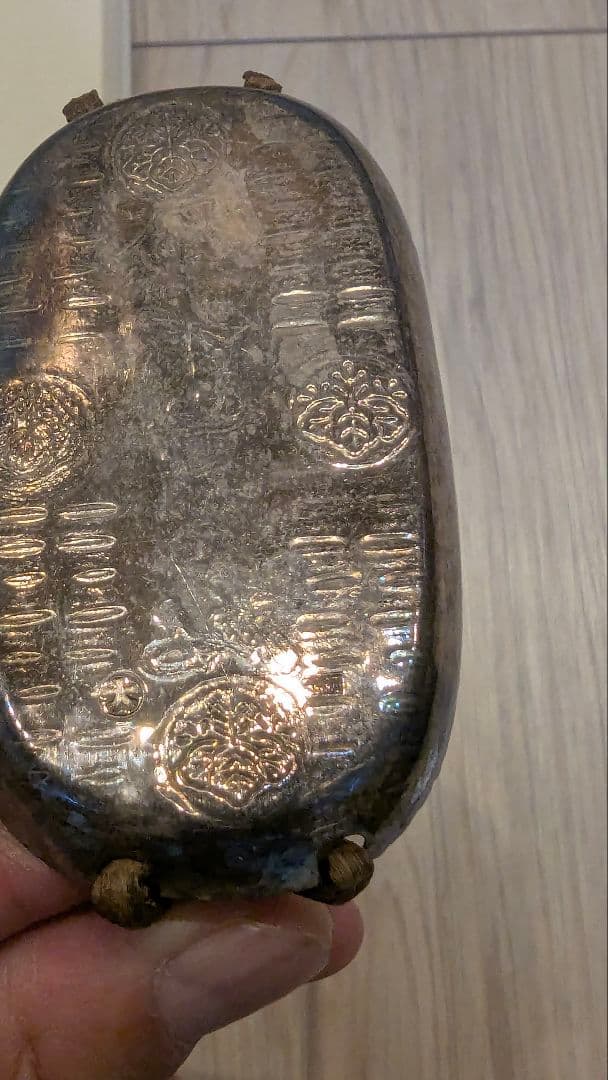 純銀　小判型　楊枝入　SILVER　桐箱　大丸　賞桮受領　骨董