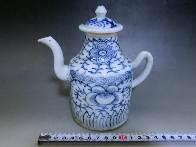 水注■古い染付花唐草紋 水差し お茶道具 古玩 唐物 中国 時代物 骨董品■
