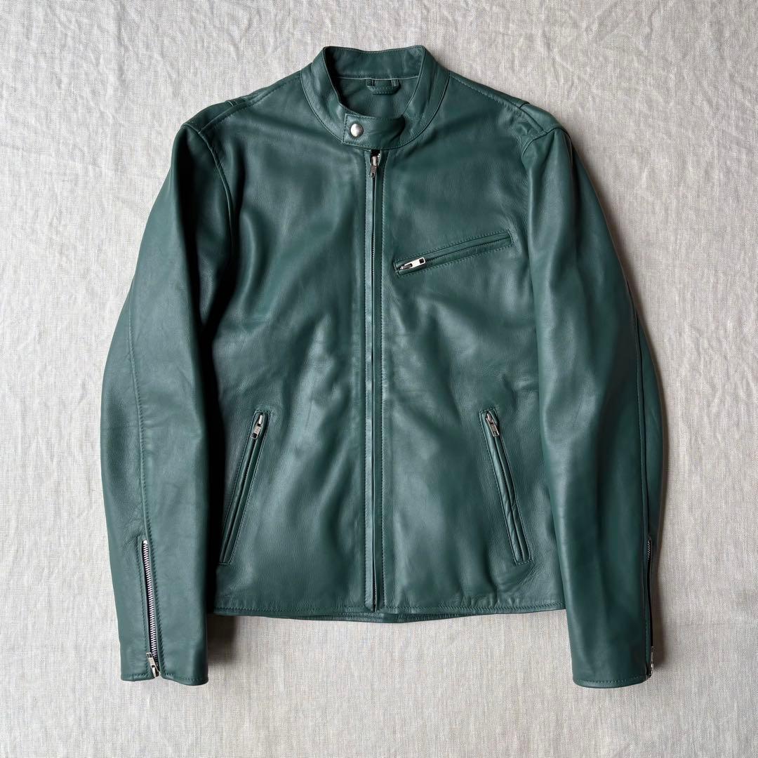 【美品】RH PREMIUM 羊革 希少カラー グリーン ラムレザージャケット