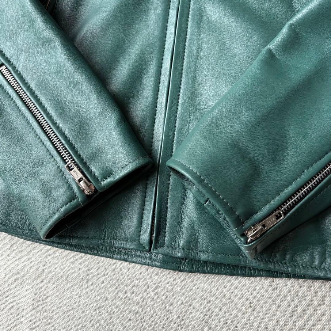 【美品】RH PREMIUM 羊革 希少カラー グリーン ラムレザージャケット