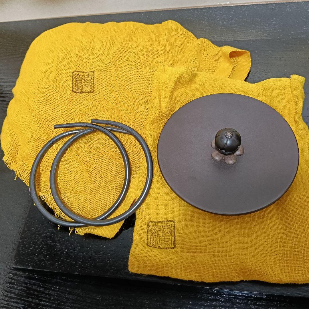 AN97 茶道具 釜師 畠春斎 風呂釜 棗累座釜 釜鐶敷板付 共箱共布 未使用