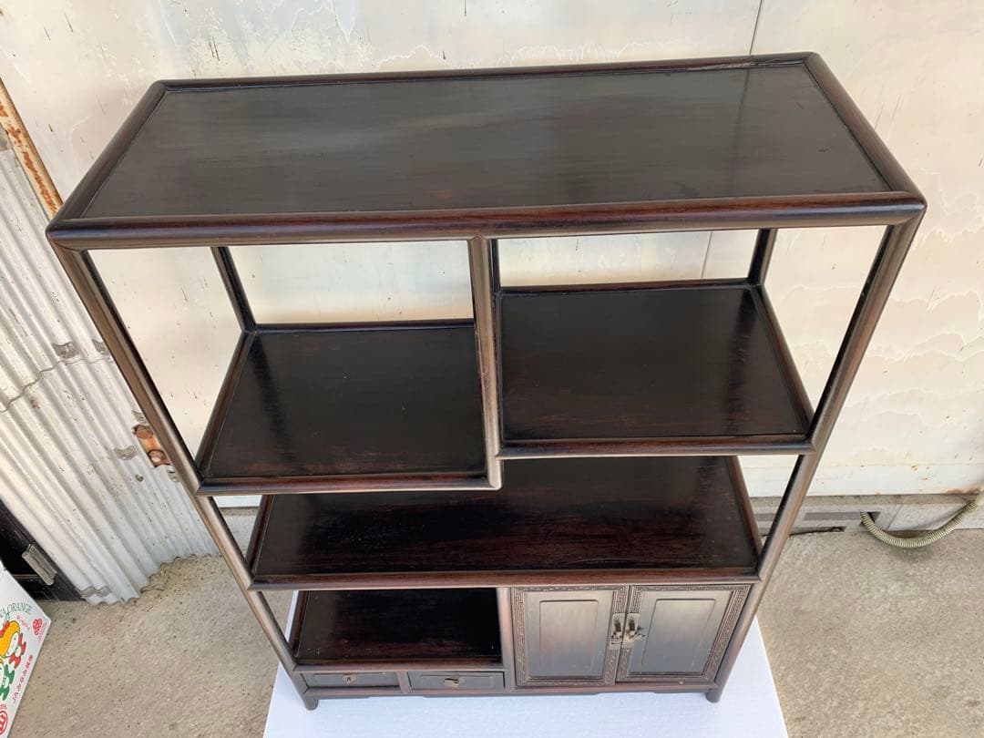 中国家具 古玩 古紫檀 古唐木 雷門 小ぶり 茶棚 無垢材