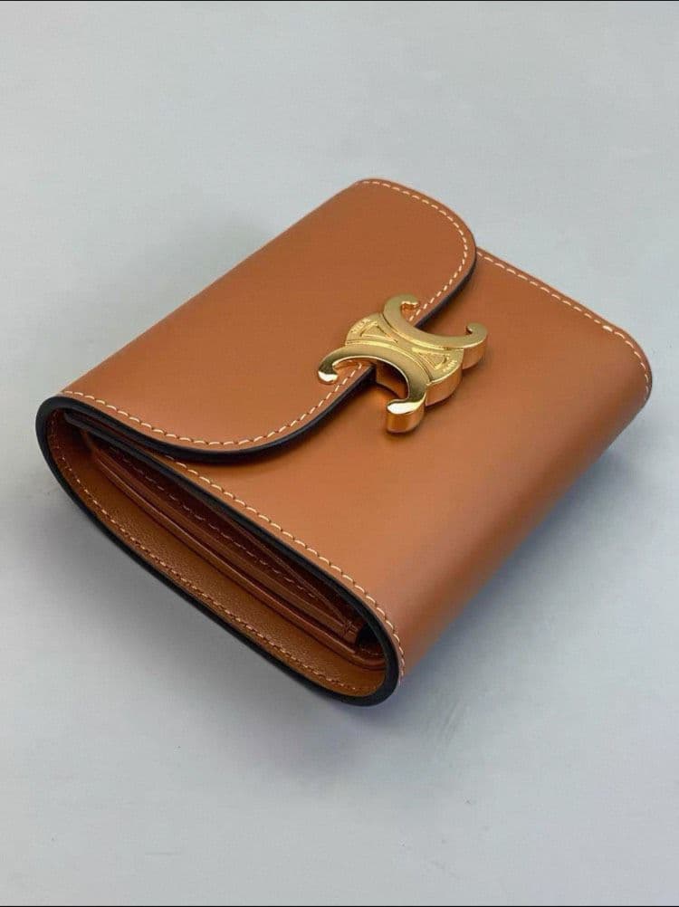 CELINE セリーヌトリオンフ レザー三つ折り 財布 ブラウン