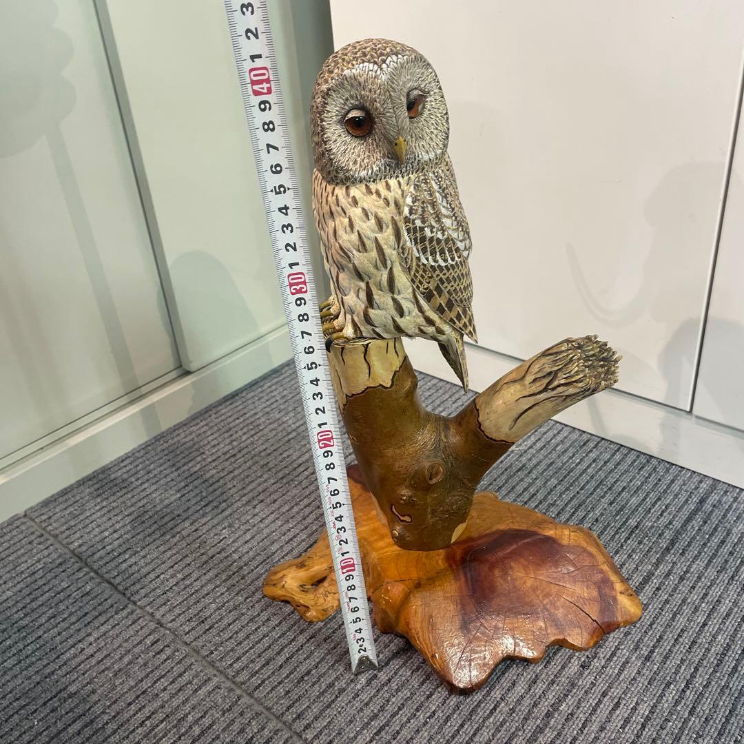 彫刻，ふくろう、木彫り、アンティーク品，置物