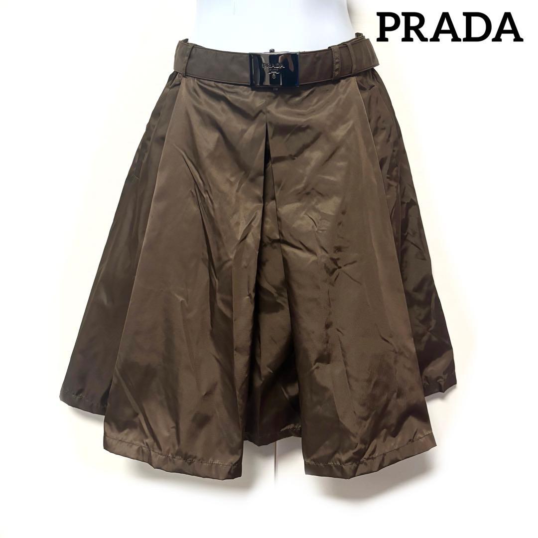 【美品】PRADA プラダ　スカート　カーキ　グリーン　プリーツスカート　38