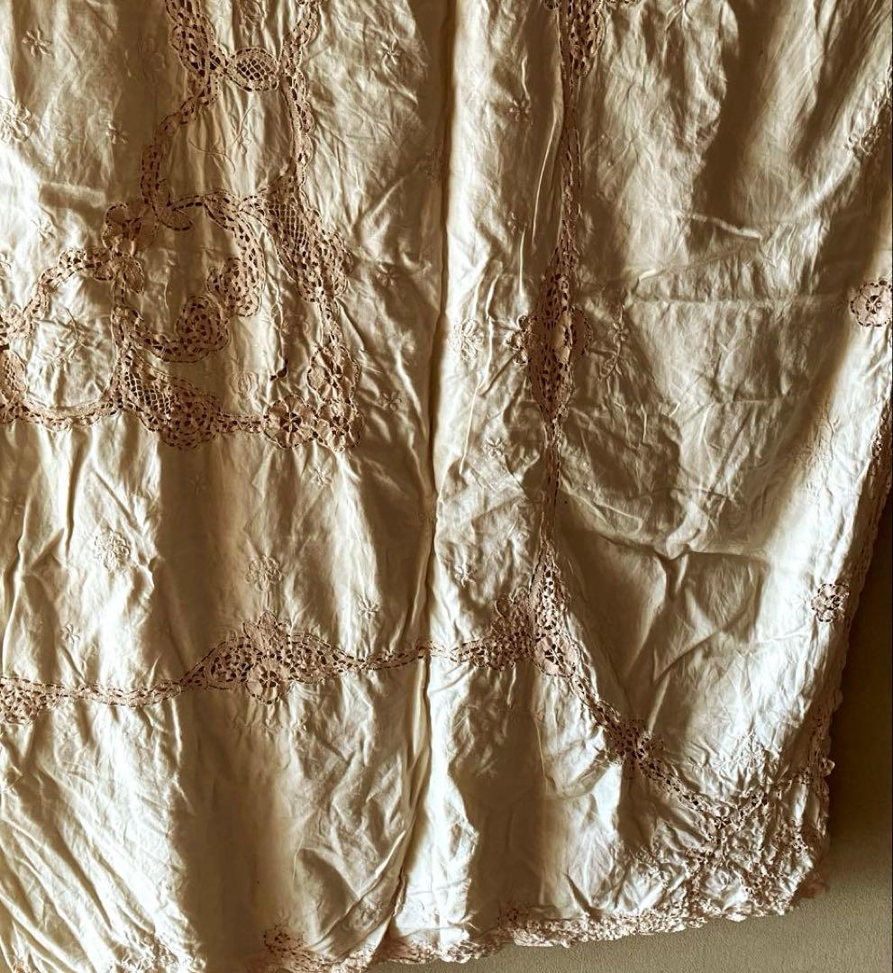 アンティーク　ヴィンテージ　ベージュ　レース (ベッドカバーレース) 綿