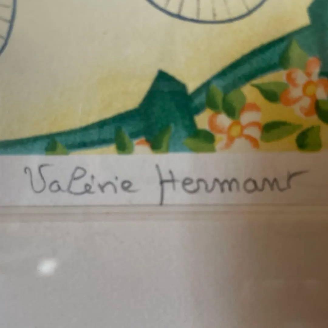 Valerie Hemmer リトグラフ　青い鳥　自転車　カップル　家族