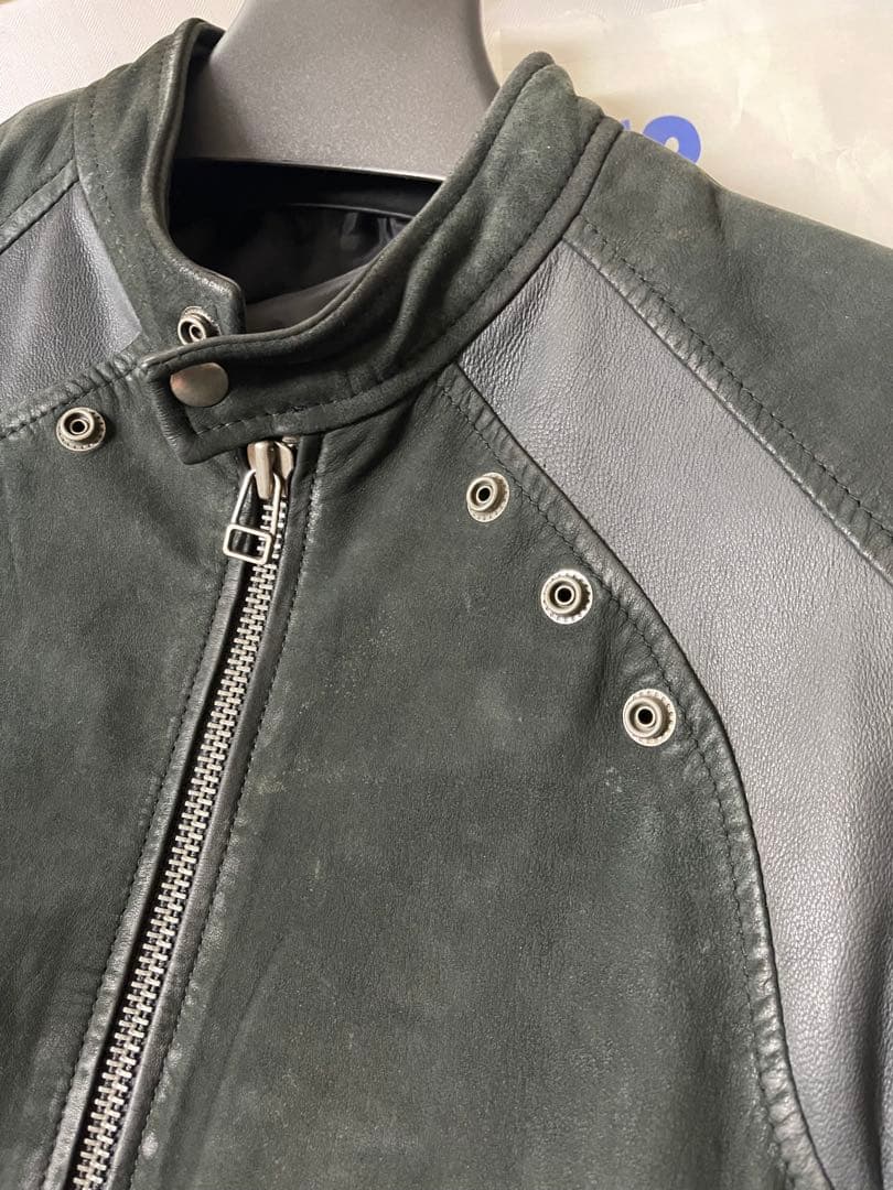 ダークグレー レザー シングルライダースジャケット