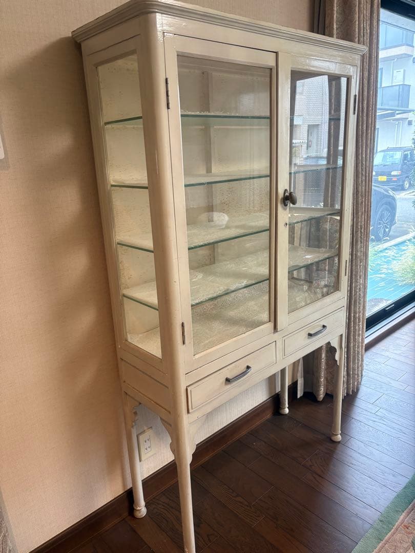 医療用棚　アンティーク　白　ドクターキャビネット