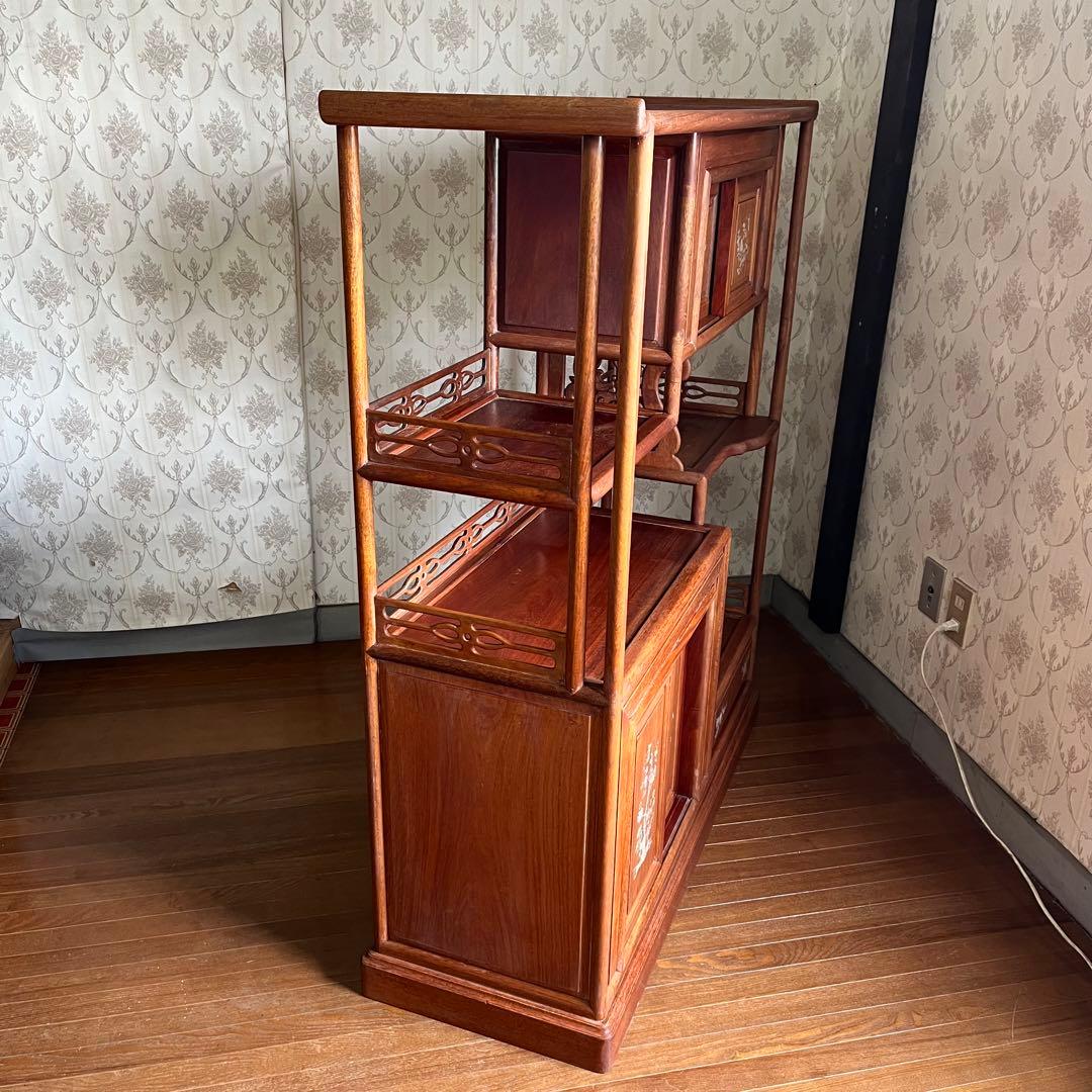 【アンティーク】中国家具 天然木 無垢材 茶箪笥 飾り棚 唐木 螺鈿細工 古家具