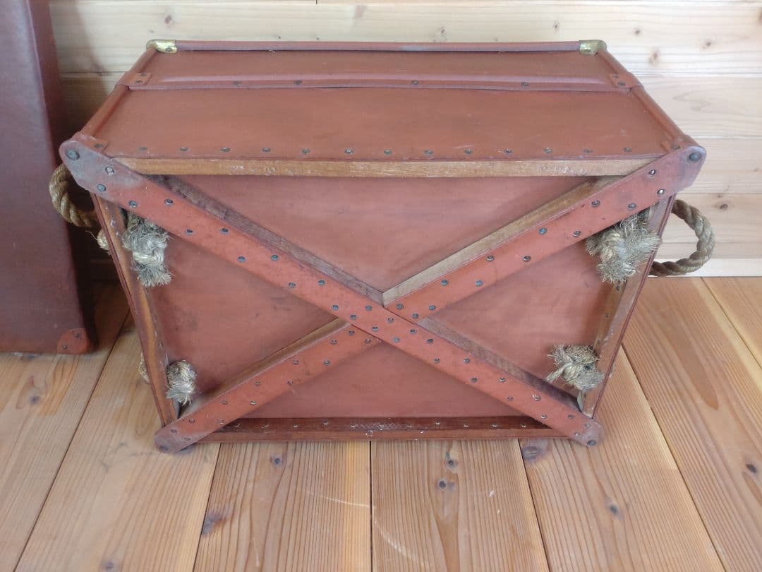 ボテ箱 昭和レトロ 蓋付き 朱いろ 古道具 コンテナ 硬質紙製