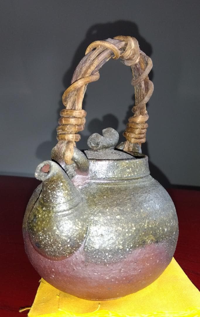 越前焼名工　村島　順　【鮎陶房】急須代表的作家逸品自然灰釉究極美蔓手持ち急須酒器