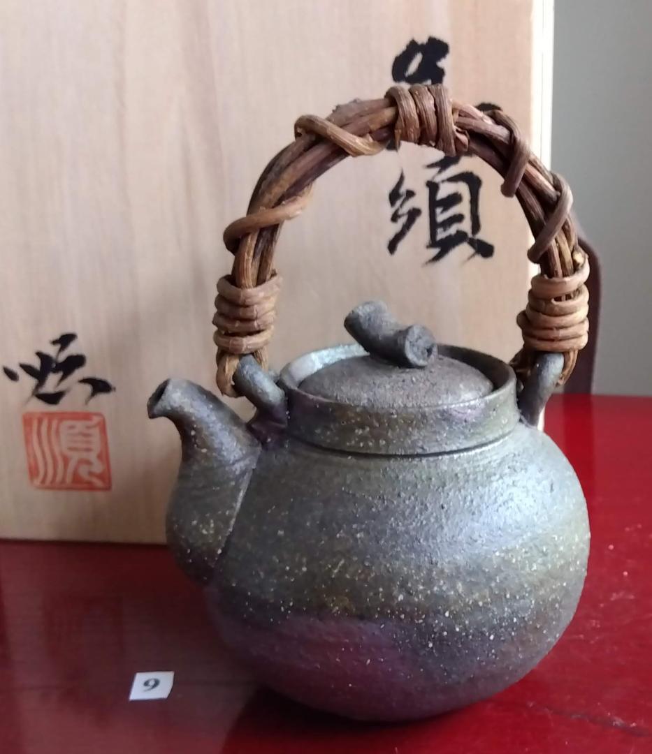 越前焼名工　村島　順　【鮎陶房】急須代表的作家逸品自然灰釉究極美蔓手持ち急須酒器