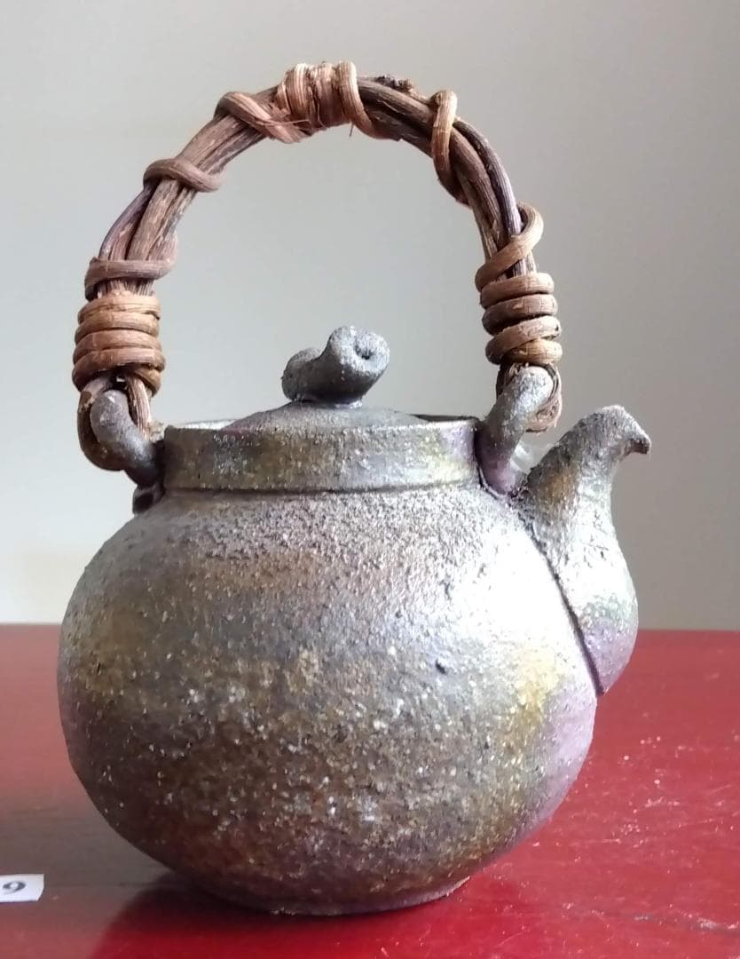 越前焼名工　村島　順　【鮎陶房】急須代表的作家逸品自然灰釉究極美蔓手持ち急須酒器