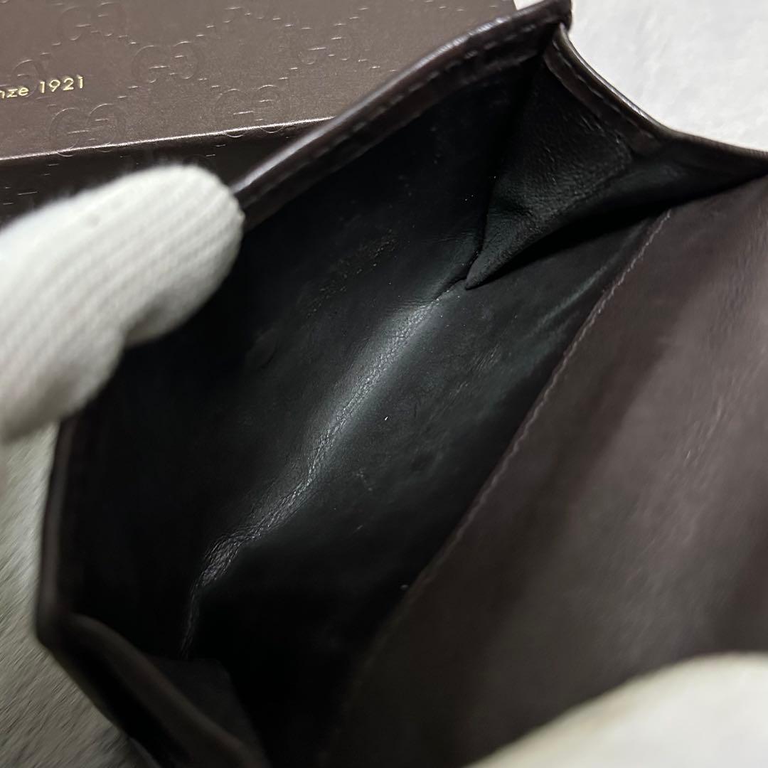 GUCCI グッチ　折り財布　メタルロゴ　Wホック　ブラウン　グッチシマ　GG