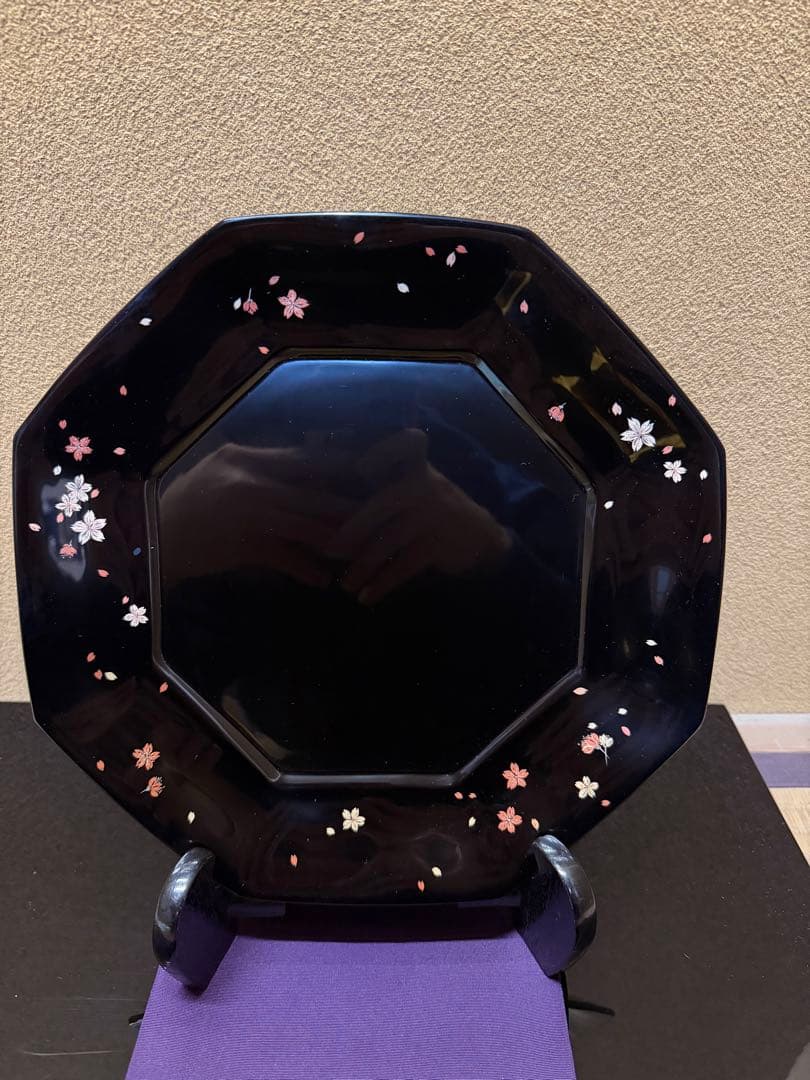 輪島塗　鬼平慶司　桜花文　八角盆　共箱