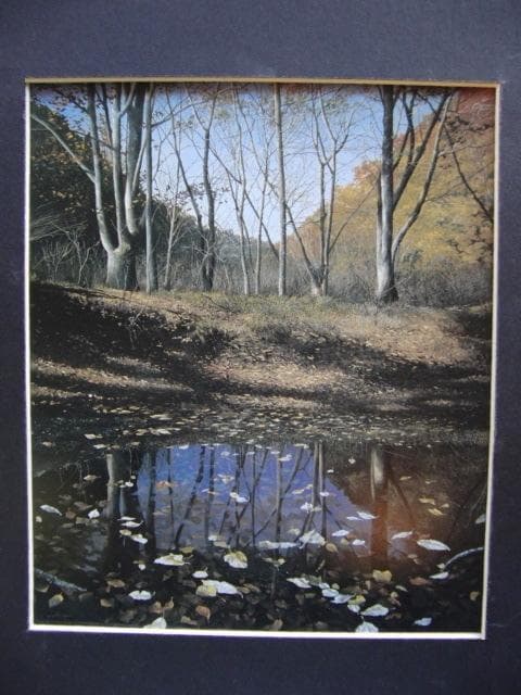 田中芳照、【落陽の池】、希少な額装用画集より、新品額装付、状態良好