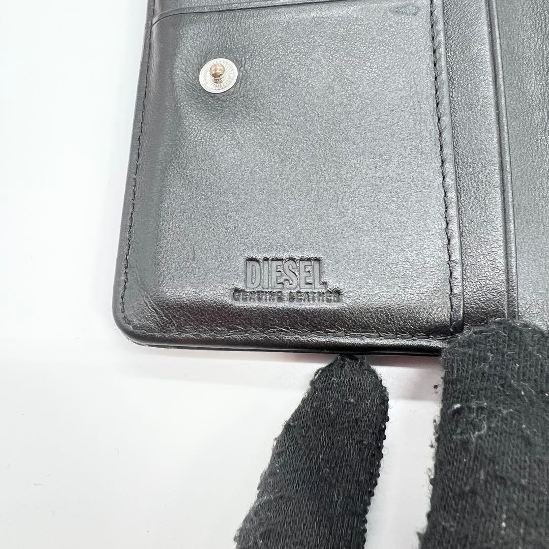 近年モデル✨DIESEL　二つ折り財布　Dロゴ　レザー　ブラック　ミニポーチ付き