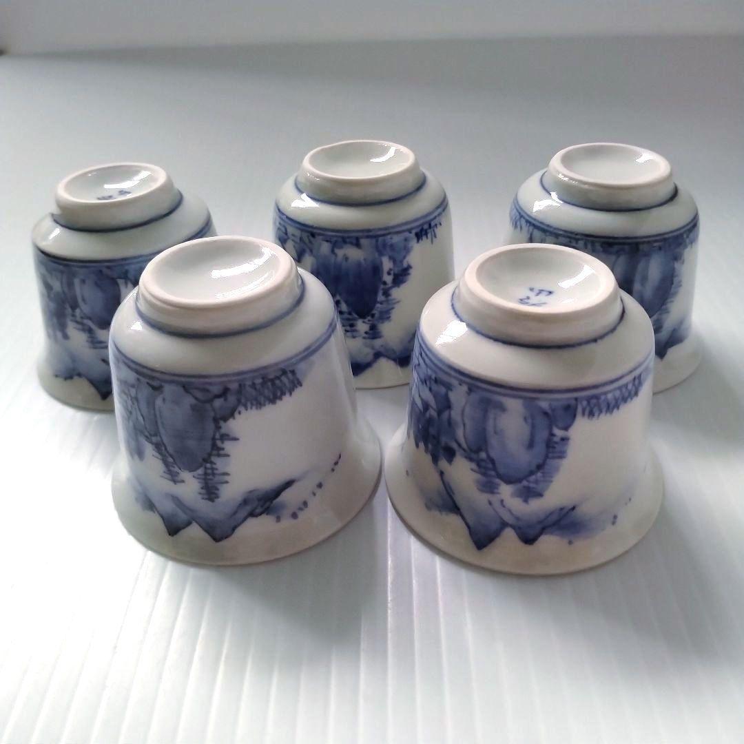 骨董 骨董品 呉須 染付 山水図 茶器揃 茶器 急須 湯冷まし 湯呑み 手描き