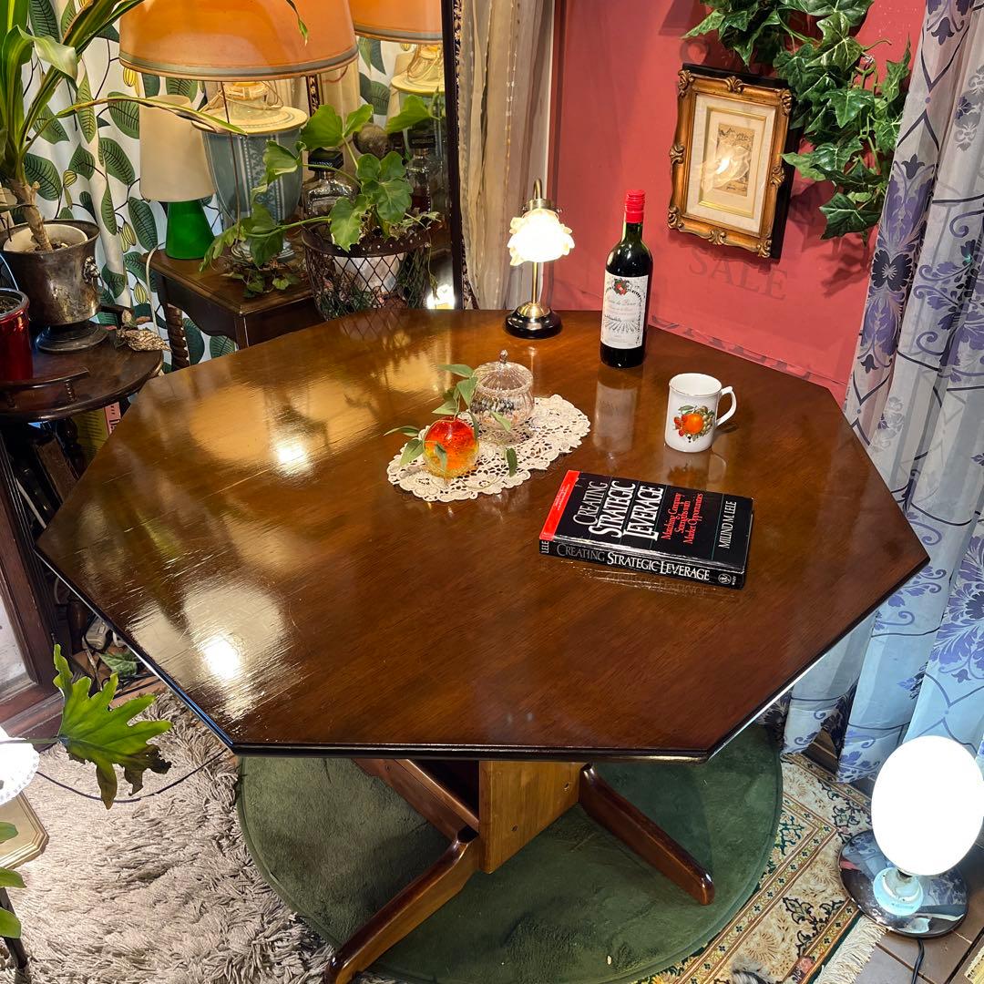 Sale ヴィンテージ オーク　８角　収納付き　ラウンドテーブル