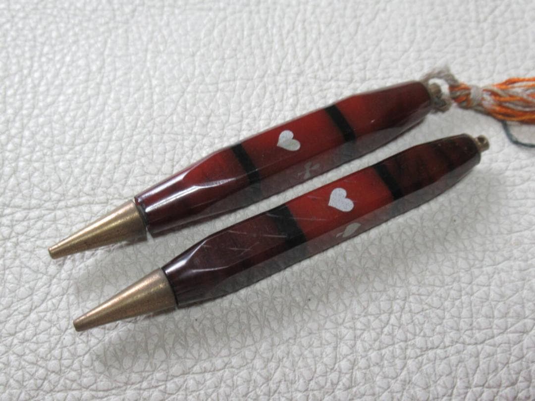 美品大正時代英国製◆フォーリン 茶黒トランプ柄 セルロイド製 先端回転式ペンシル