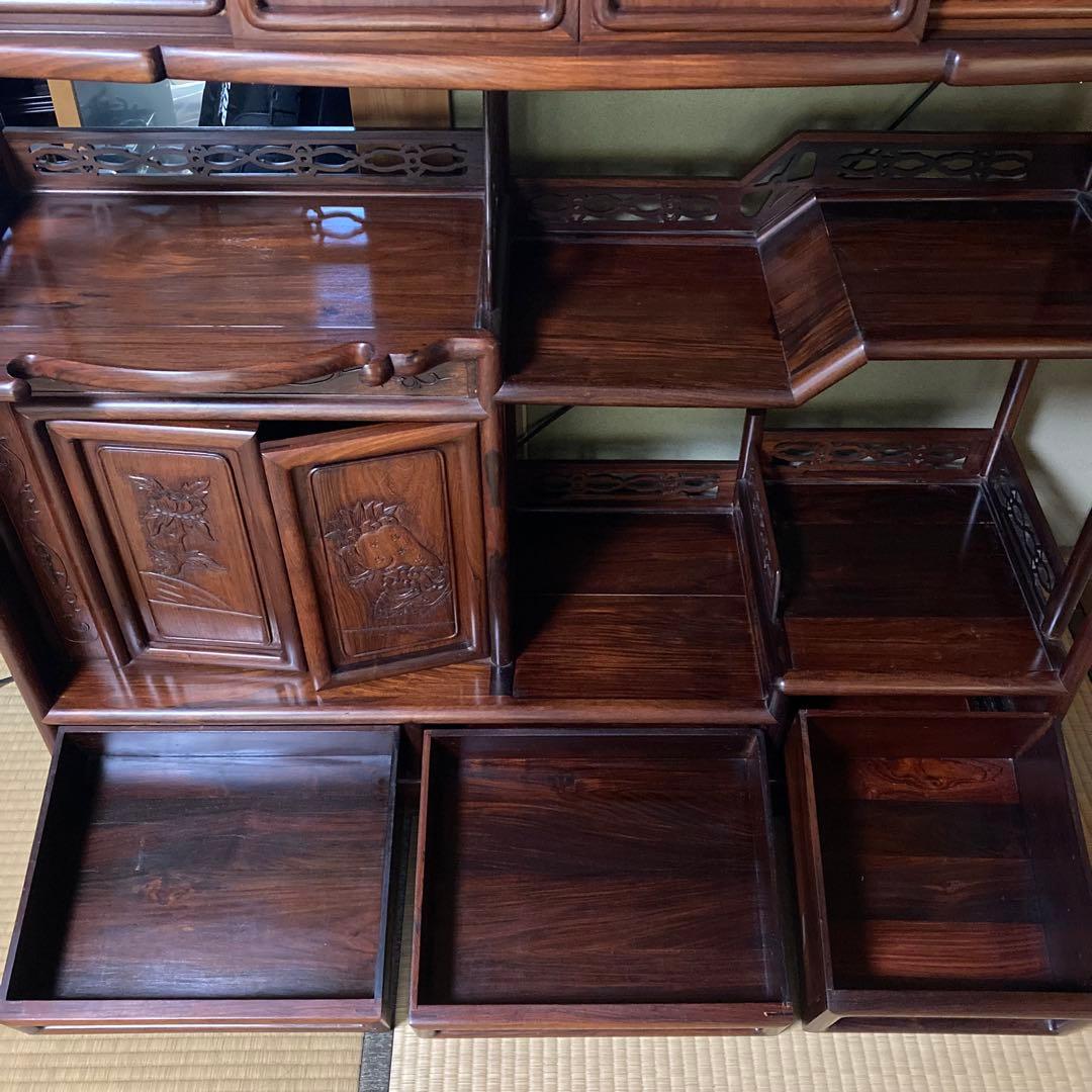 唐木家具 茶箪笥 飾り棚 違い棚 紫檀調 昭和レトロ ビンテージ 送料込み