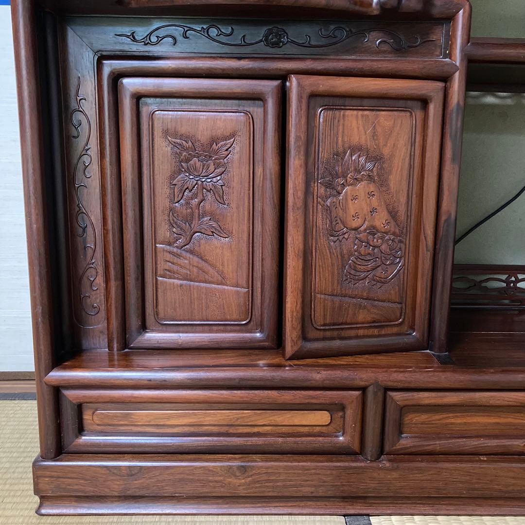 唐木家具 茶箪笥 飾り棚 違い棚 紫檀調 昭和レトロ ビンテージ 送料込み