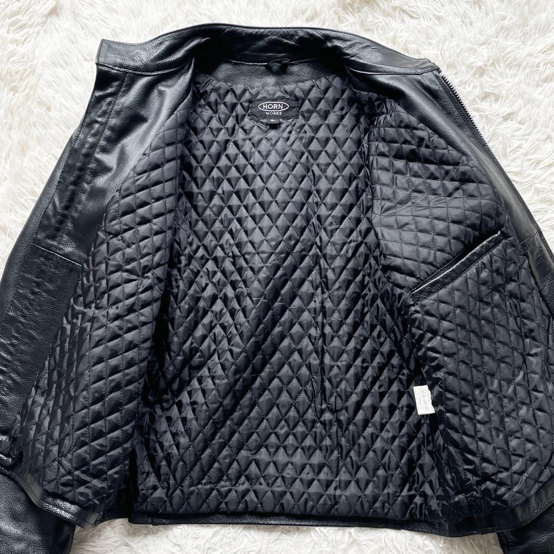 美品 希少 XXXL HORN WORKS レザー シングルライダース シボ加工