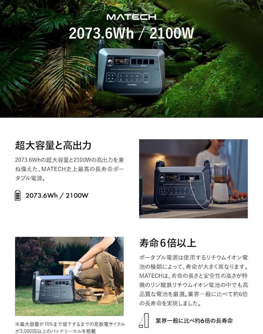 MATECH PowerZ Pro 2000 ポータブル電源 2073.6Wh