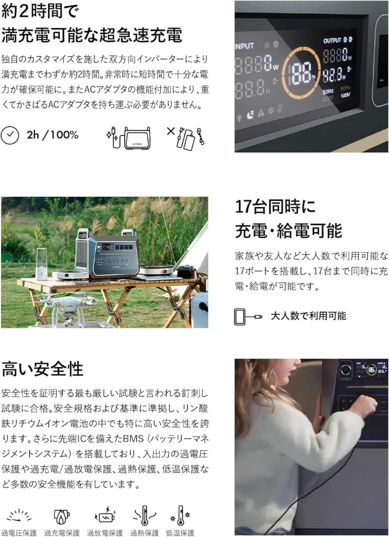 MATECH PowerZ Pro 2000 ポータブル電源 2073.6Wh