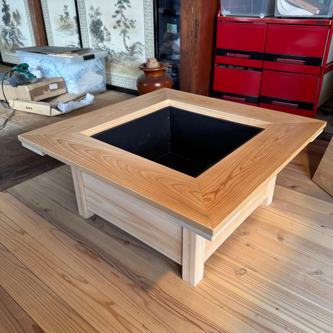 総檜 テーブル火鉢 手作り 蓋付き