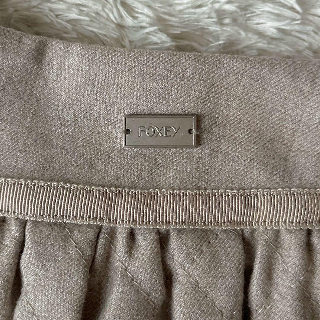 【美品】フォクシー キルティングスカート ウール100％ダイアゴナル膝丈