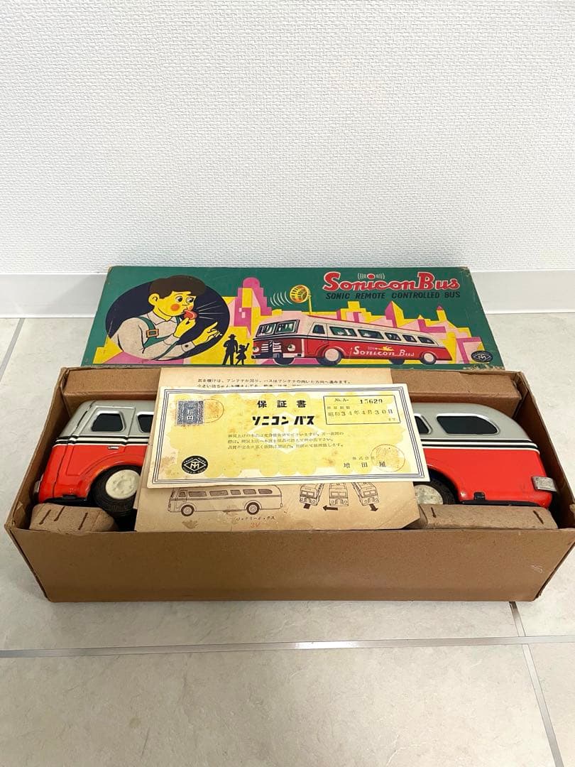 超激レア マスダヤ ブリキ ソニコンバス 赤 ブリキ製　昭和レトロ　増田屋