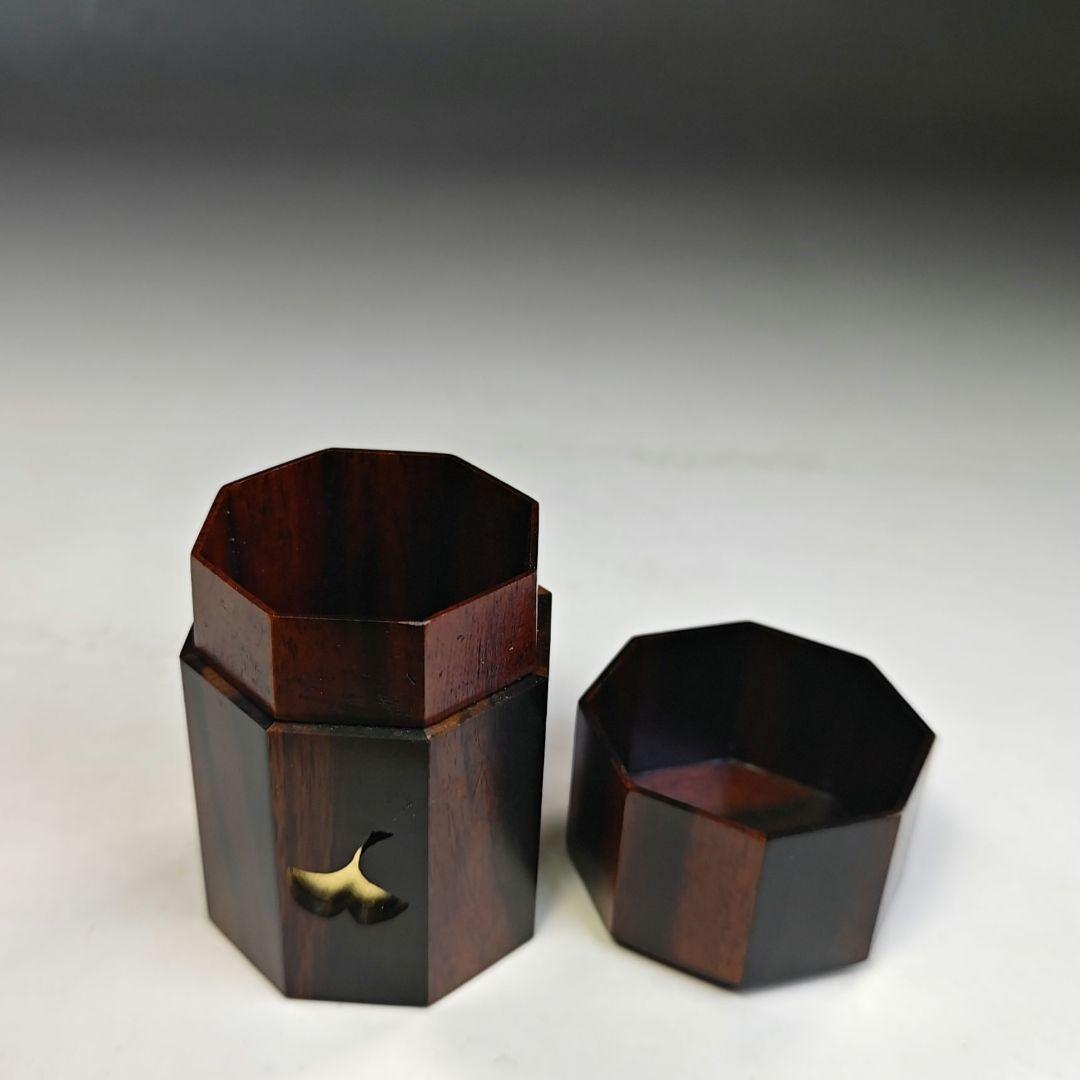 イ802 茶入『高崎秋峰作』『銀杏蒔絵　黒柿八角茶器　共箱』茶道具