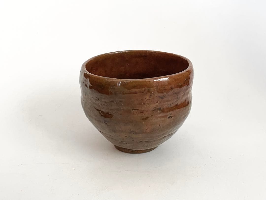 茶道具　骨董　大樋焼　飴釉　手捻り　茶碗　抹茶碗　共箱