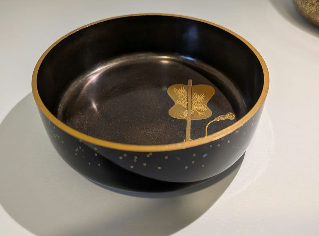 蝙蝠蒔絵　大棗　紫月作　福士健　内銀溜塗　蝙蝠に軍配　輪島塗　茶道具