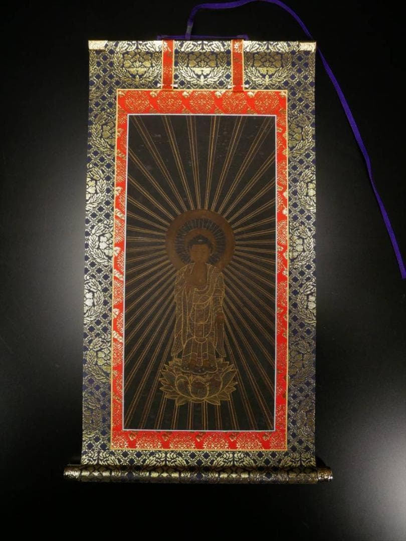限定値下　表装した100年以上前の阿弥陀様掛軸　高さ46㎝　3723