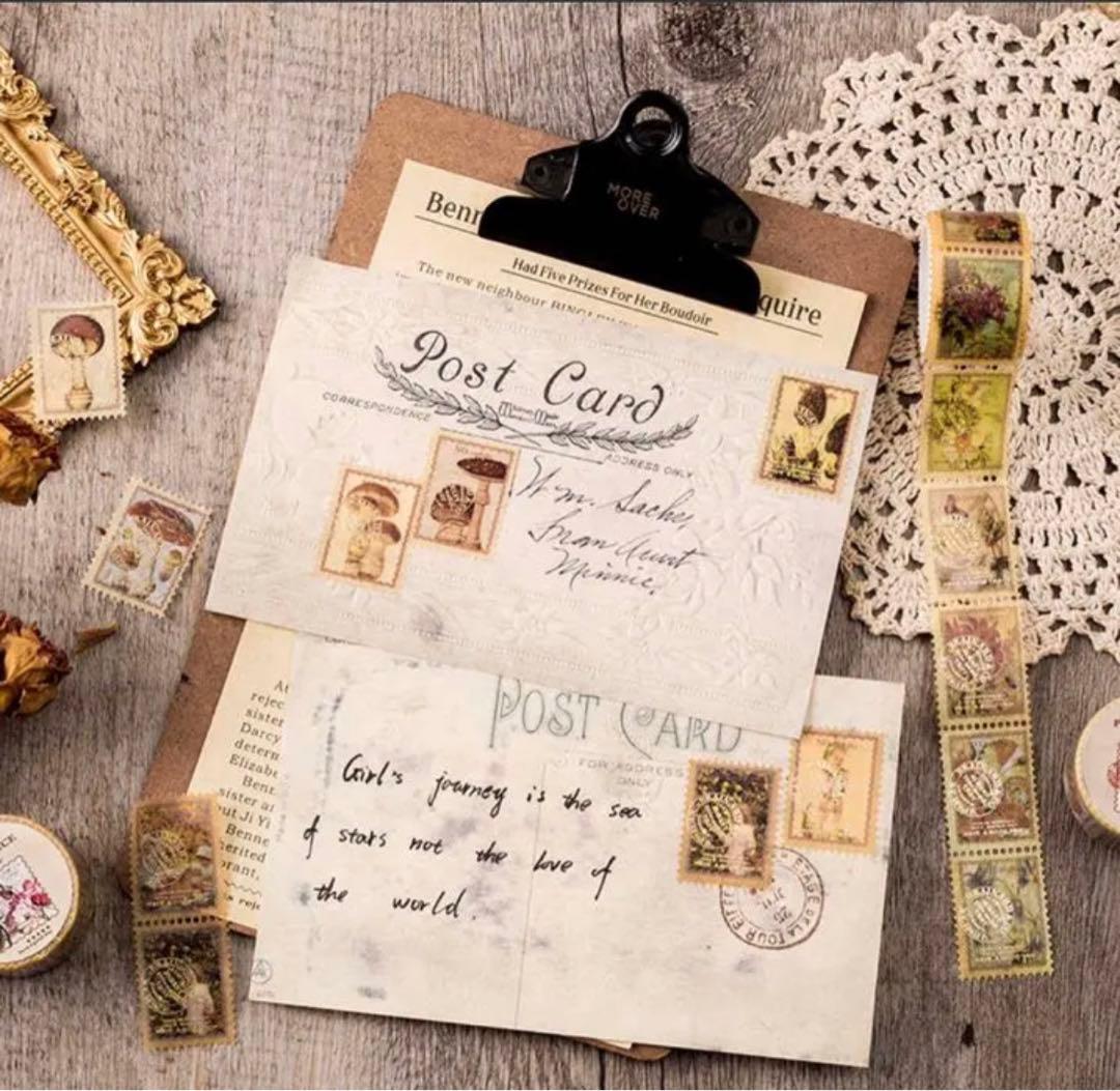 W1605.箔押しヴィンテージスタンプ マスキングテープ 8種セット