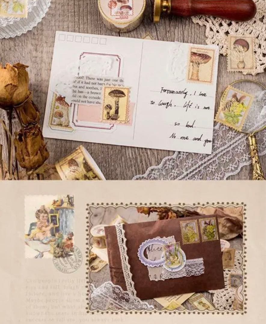 W1605.箔押しヴィンテージスタンプ マスキングテープ 8種セット