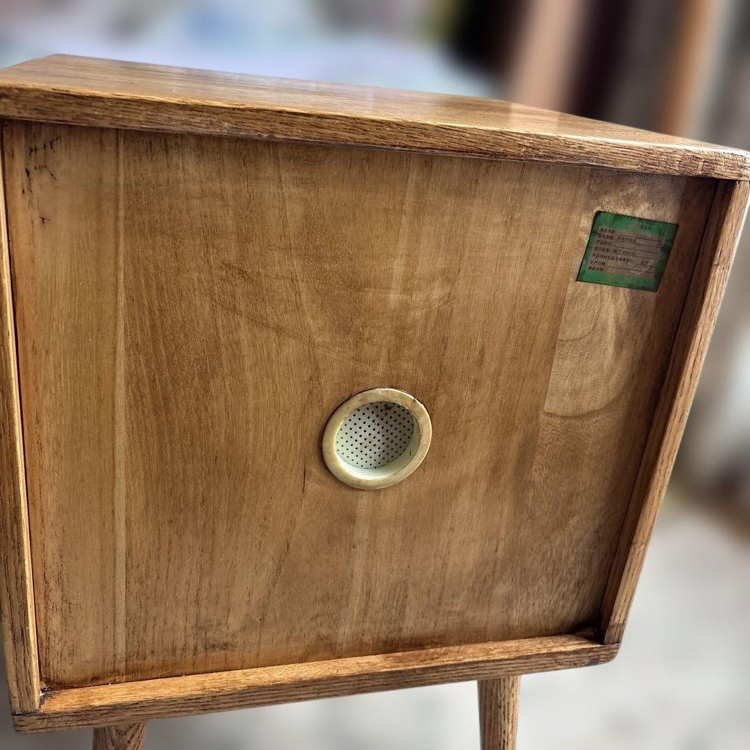 ヴィンテージ調 ラタン　木製サイドテーブル 2引き出し　ブラウン