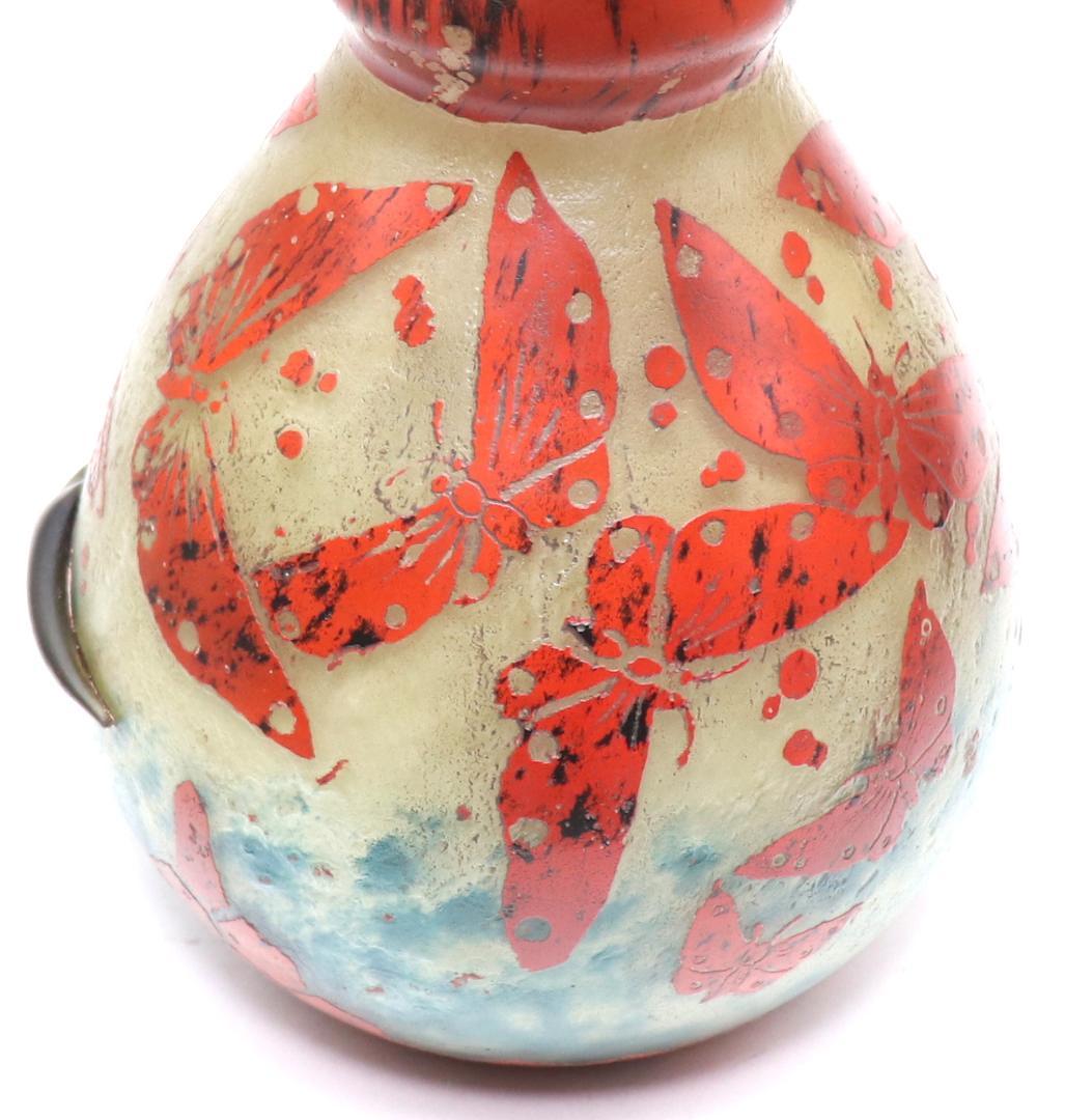 シュナイダー兄弟!! 1920年頃 多層多色被せ蝶文カメオ彫り 大型水差し