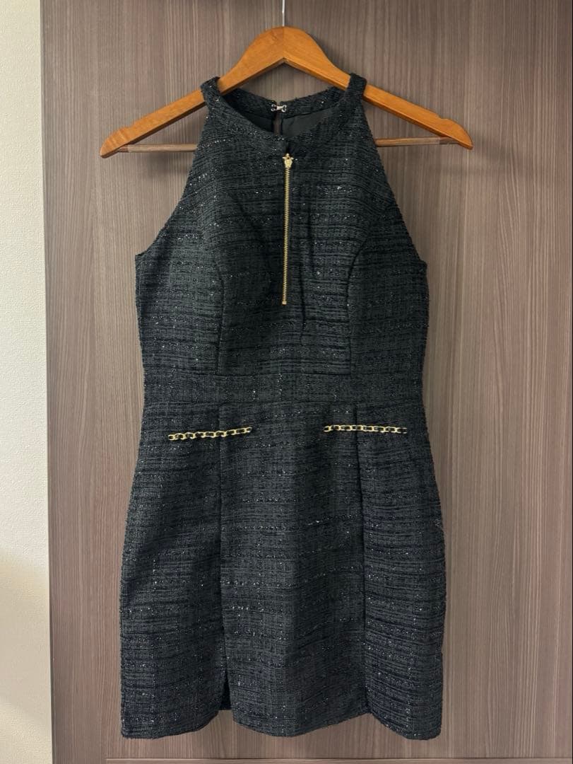 美品☆JEWELS/フロントジップ/アメスリツイード/キャバミニドレス/M