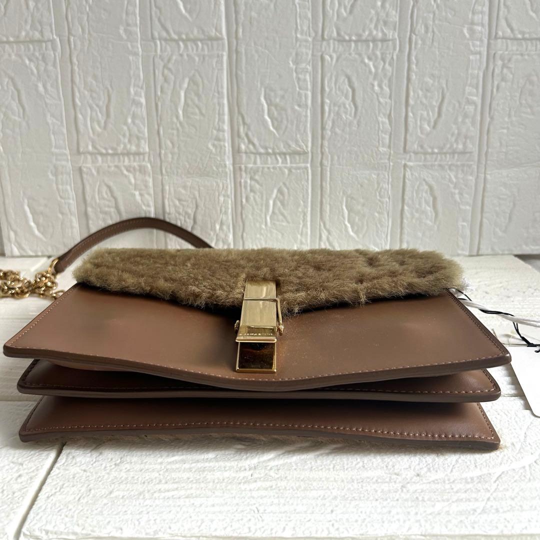 【美品】ZANCHETTI ショルダーバッグ ブラウン ファー ゴールドチェーン