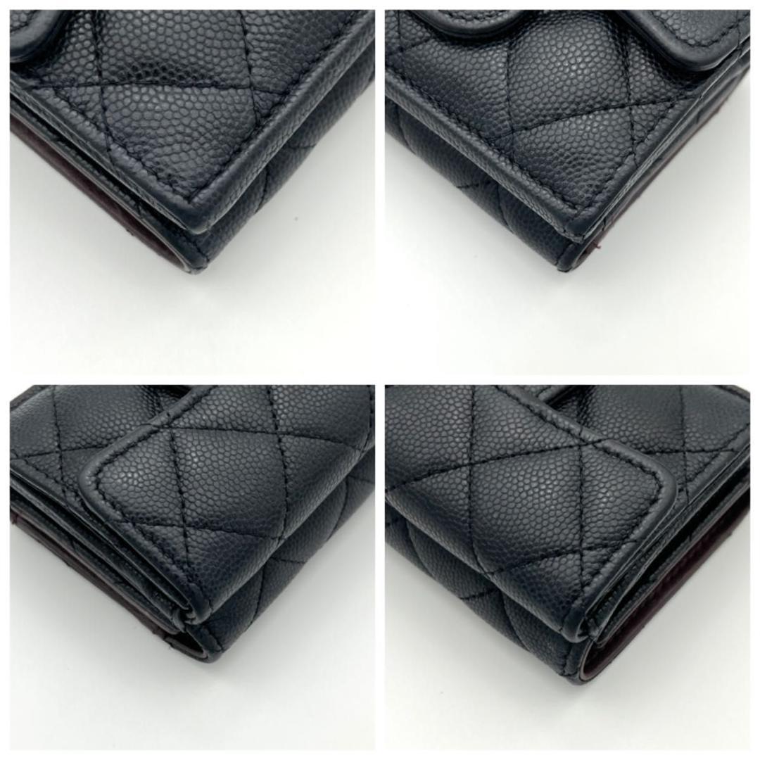 CHANEL シャネル マトラッセ キャビアスキン 三つ折り財布 ブラック 黒